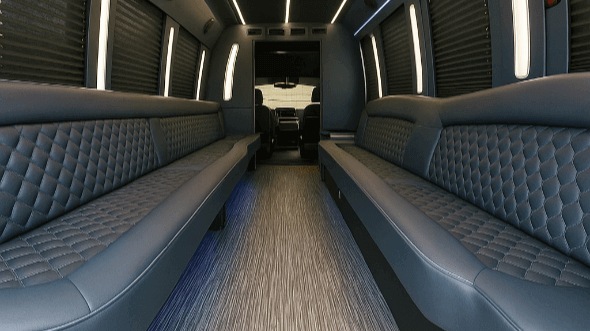 Interior of Charter Bus Company Blue Springs's 28 Passenger Party Bus in Blue Springs